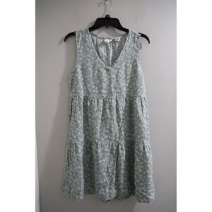 JOIE Green Floral‎ Linen Blend Sleeveless Tiered Mini Dress Cottagecore